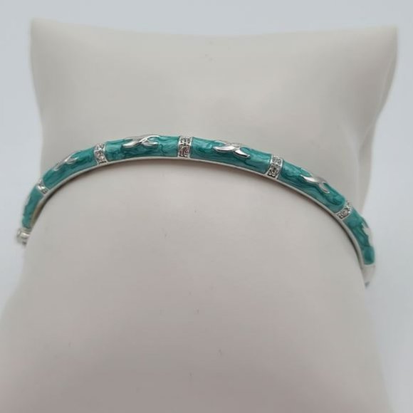 🎀 Lauren G Adams Turquoise Pearlized Enamel Bangle Bracelet – Silvertone 🎀 - Picture 2 of 6